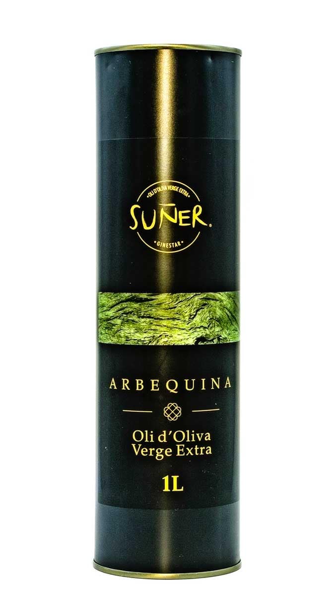 Oli d'oliva arbequina 1L Fotografia de l'oli d'oliva Arbequina de llauna.